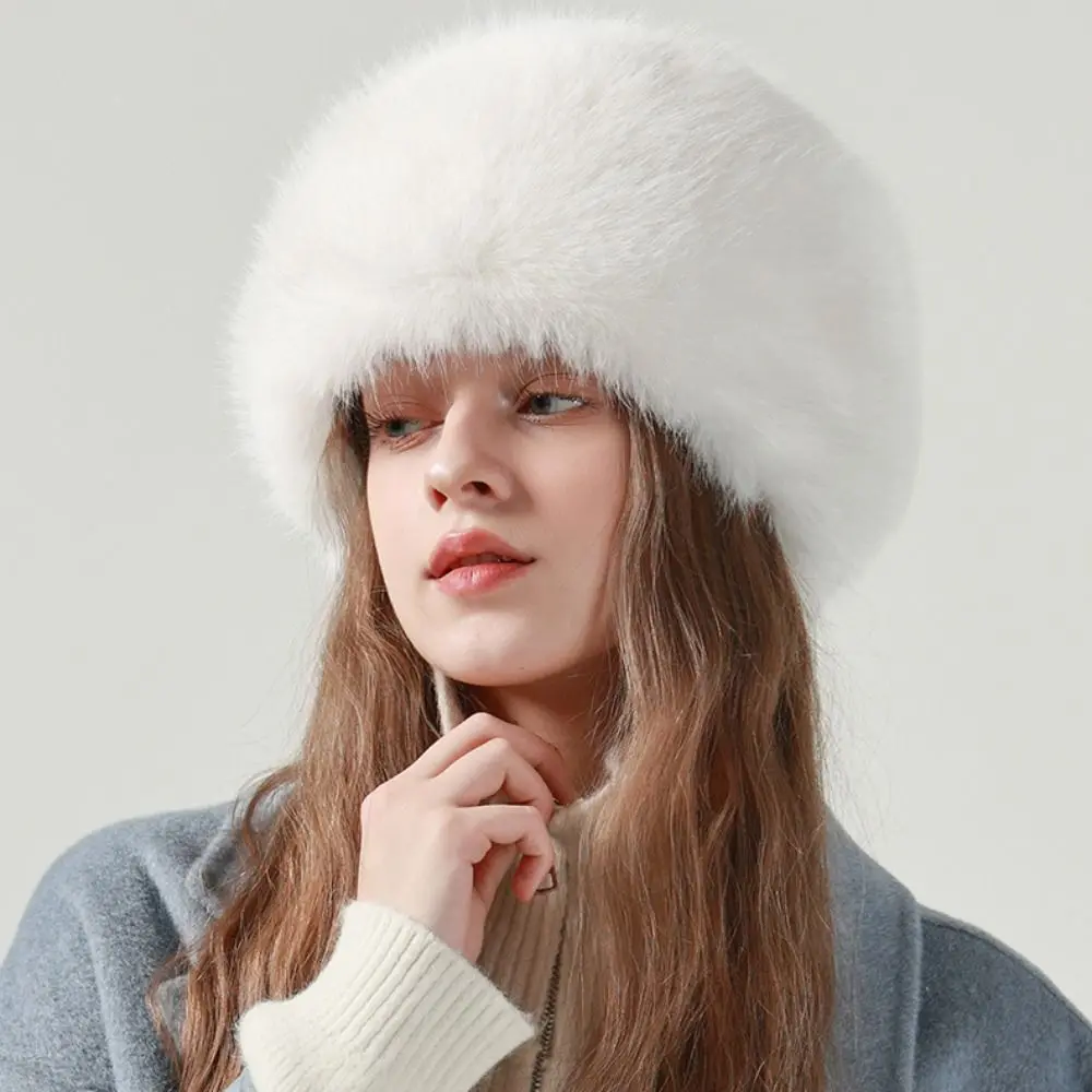 أزياء تقليد الفراء الاصطناعي الفراء قبعة دافئة سدادات حماية الأذن قبعة أفخم قبعة دلو سميكة لطيف قبعة الشتاء في الهواء الطلق #5