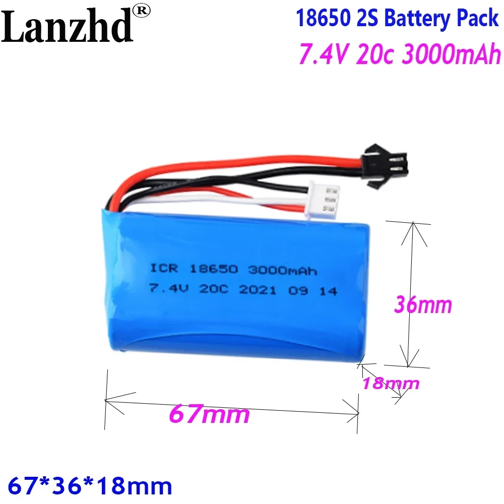 

18650 20C 7.4V Battery pack 3000mAh for remote control batteries Toy model battery power Tools ship model With SM plug