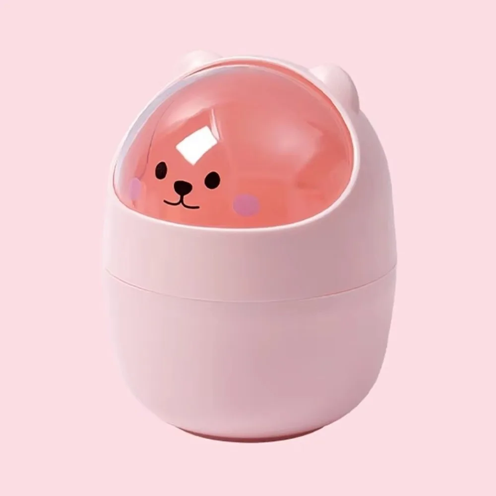 

Trendy Cute Cartoon Storage Bin With Lid Brushes Makeup Bin Wastebasket Desktop Mini Garbage Storage Bucket For Home