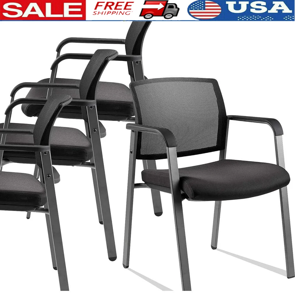 Mesh Back Office Stacking Chairs with Upholstered Seat Ergonomic Lumbar Support Reception Waiting Room Conference School 4 Pack