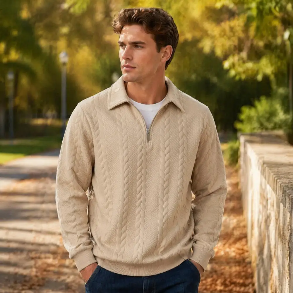 Quarter Zip Pullover for Men Long Sleeve Turndown Collar Sweatshirt,Stylish Chilly Solid Color Pullover Shirt for Fall Winter