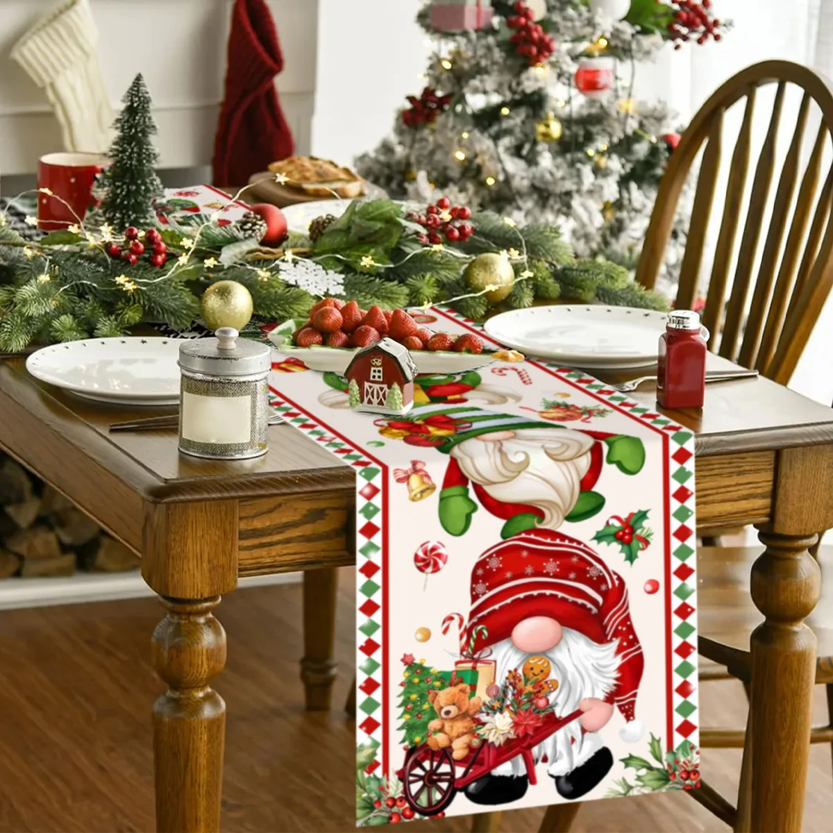 Christmas Table Runner Faceless Gnome Table Flag Christmas Decorations For Home 2024 Xmas Navidad Noel Gifts New Year Tablecloth