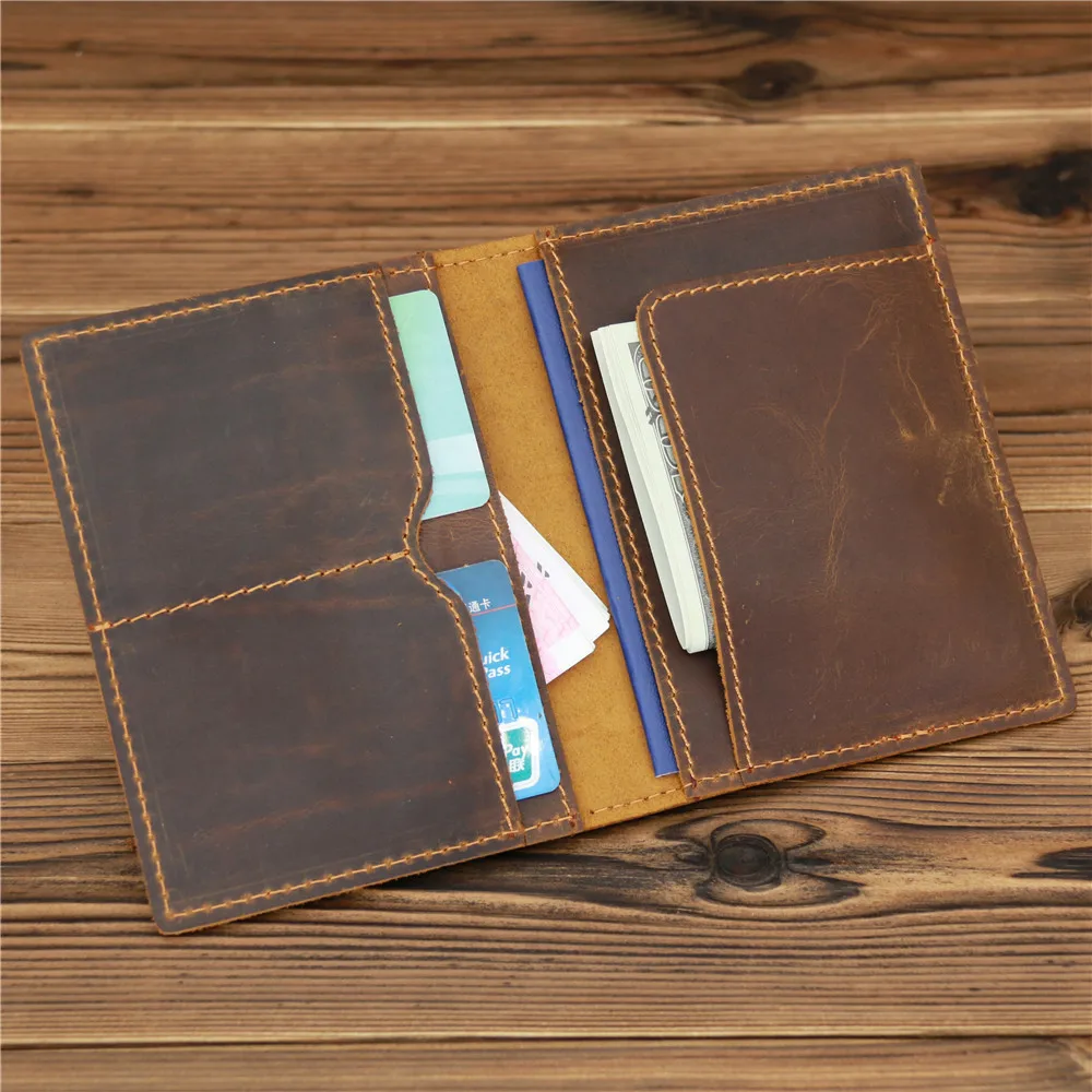 Vintage Genuine Leather Passport Case Men Travel Wallet Document Organizer Handmade Cow Leather Covers for Passports