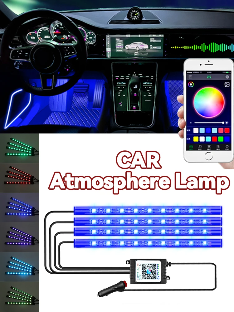 

LED Car Atmosphere Light RGB Lamp With Remote/APP Multiple Modes RGB LED Foot Strip Auto Interior Decorative Ambient Party Light