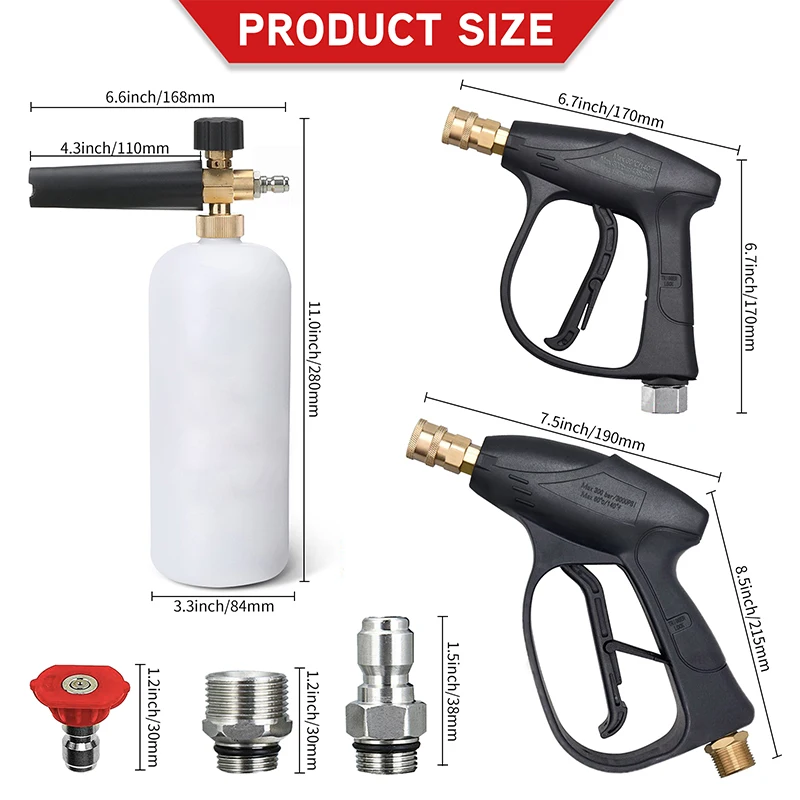 Foam Cannon for Pressure Washer Car Wash Foam Gun Kit M22-14mm and Quick Inlet Connector with Quick Connector  5PCS Nozzle Tips