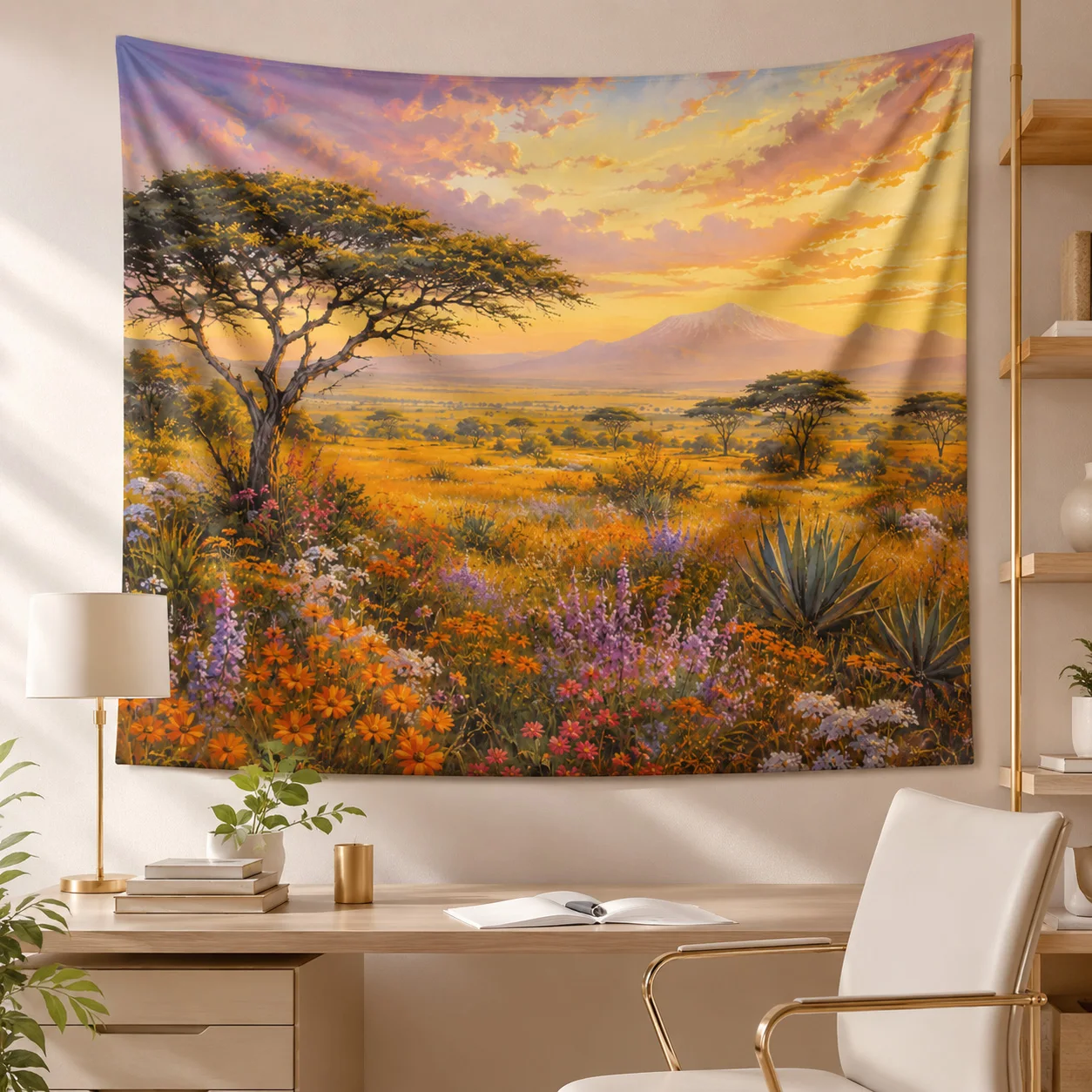 

Sunset Tree Tapestry Wall Hanging African Savanna Landscape Large Fabric Wall Tapestries Boho Room Decor Aesthetic Gift