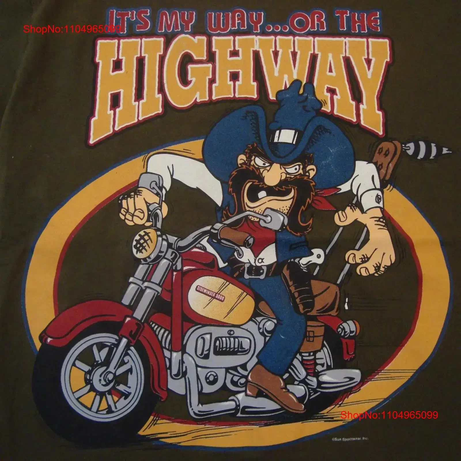 تي شيرت كلاسيكي 90's It's My Way أو The Highway Biker للدراجات النارية كاوبوي أخضر مقاس L قميص مغسول عتيق للارتداء اليومي