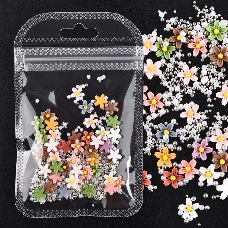 Mixed Colors Acrylic Flowers With Beads Epoxy Resin Filling Nail Art Decoration Jewelry Making DIY Resin Silicone Mold Filler