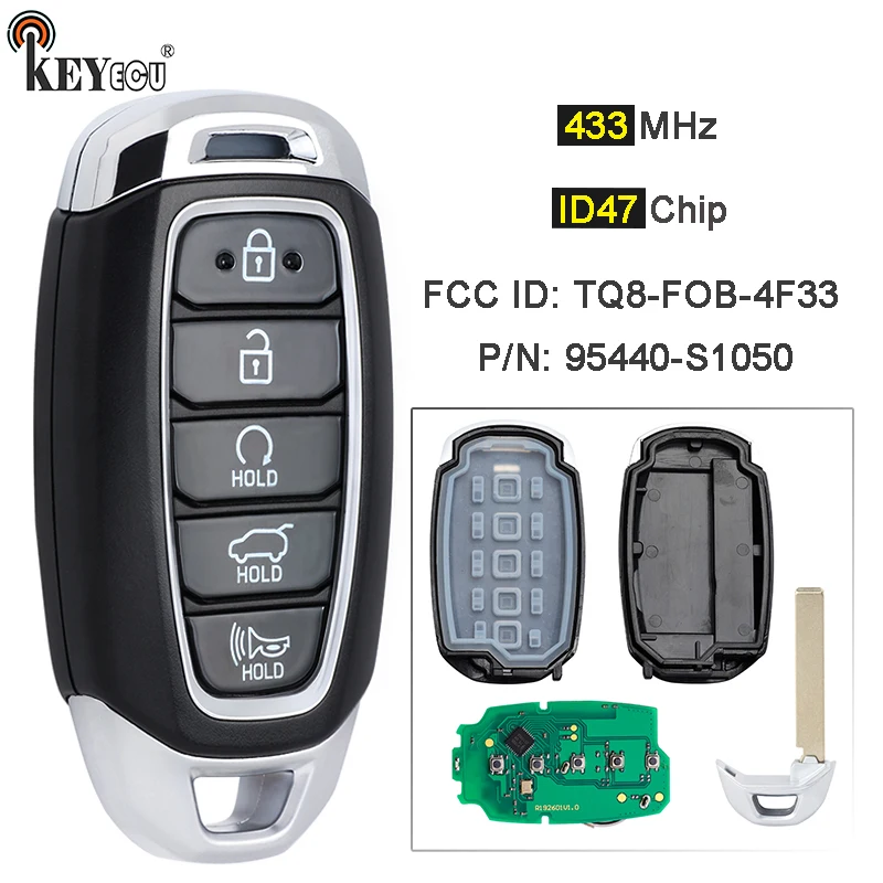 

KEYECU 433MHz ID47 Chip P/N: 95440-S1050 FCC ID: TQ8-FOB-4F33 Smart Keyless Remote Car Key for Hyundai Santa Fe 2019 2020 2021