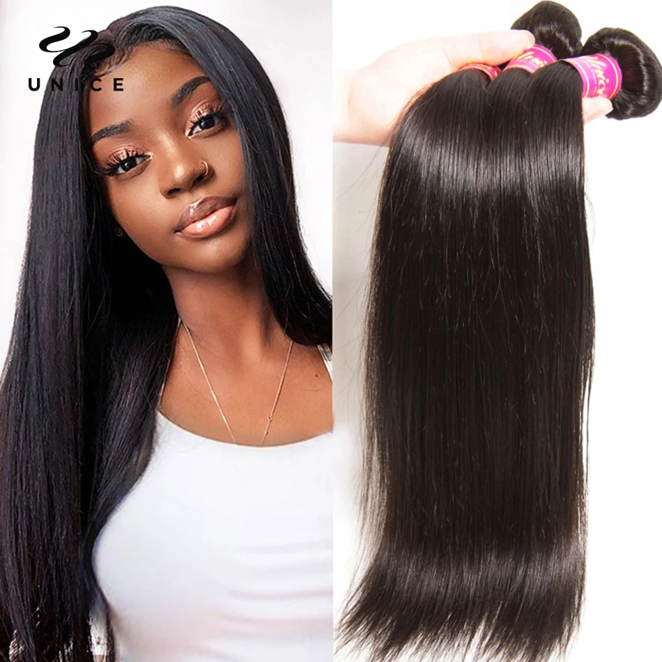 UNICE HAIR Peruvian Straight Hair Bundles Natural Color 100% Human Hair Extensions 8-30