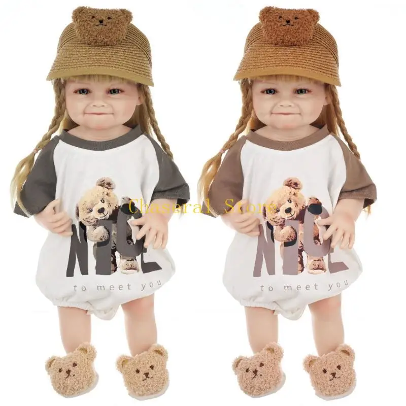 E7CE 인형 Reborns 웃는 보조개 인형 긴 금발 머리 부드러운 비닐 바디 소녀 인형 어린이 선물 21''