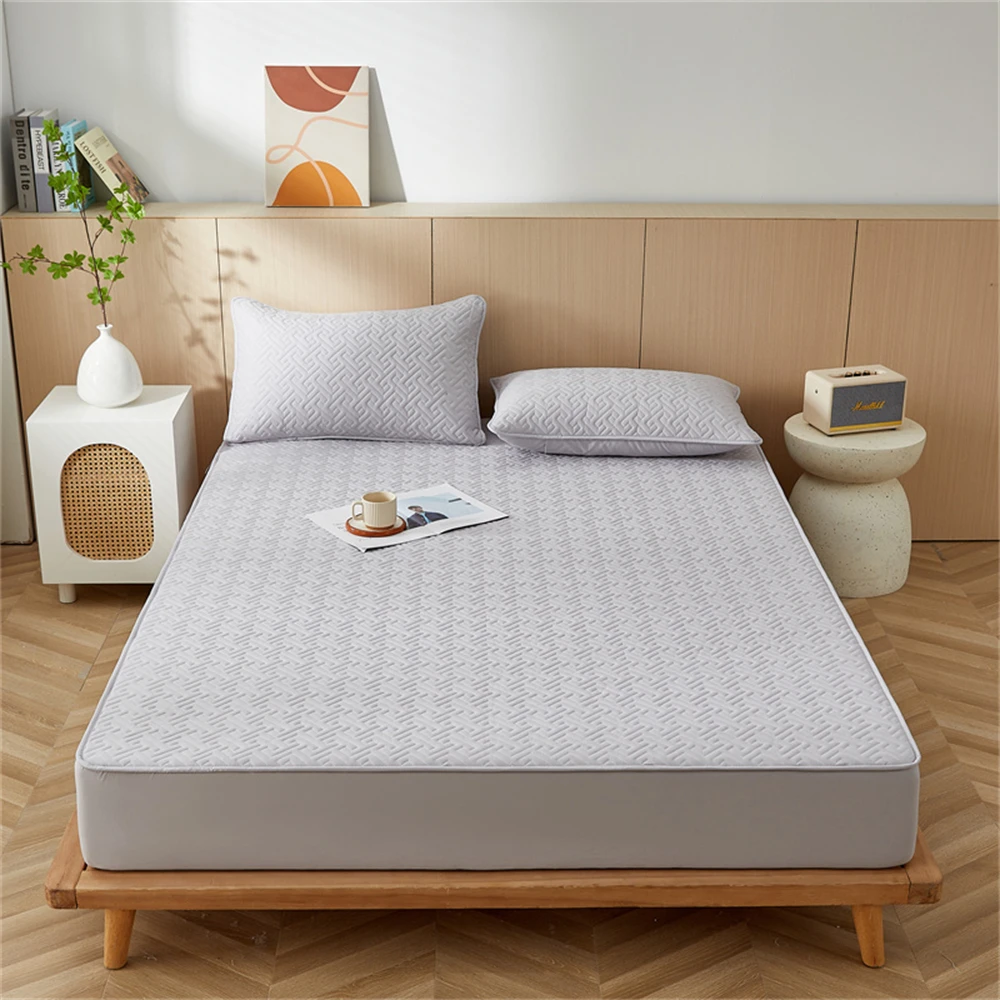 Quilted Bed Sheet Cover Bedroom Mattress Cover Anti-bacterial King Bed Pad Protector Cover Pillowcase Soft Bedspread Bed Cover