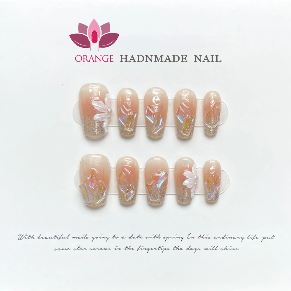 Handmande French Fake Press on Nails High Quality Wearable Full Cover Artificial Nails With Glue and Gel Acrylic With Design