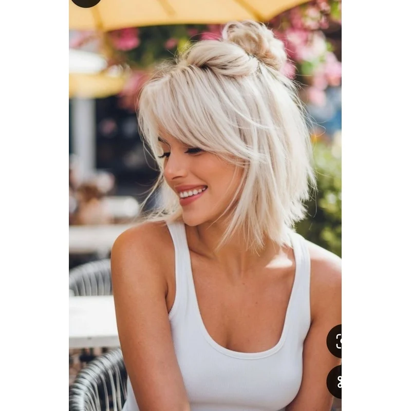 Short Ombre Ash Platinum Blonde Wigs Layered Human Hair Lace Front Wigs