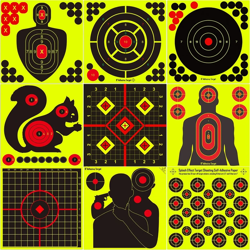 5/10Pcs Shooting Targets Reactive Splatter Adhesive Sticker Paper Gun Shoot Training 8x8inch