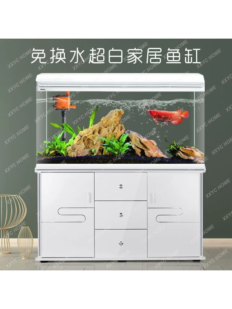 Fish Globe Small and Medium-Sized Living Room Home Floor Lazy Change Water Ecological Aquarium with Base Cabinet