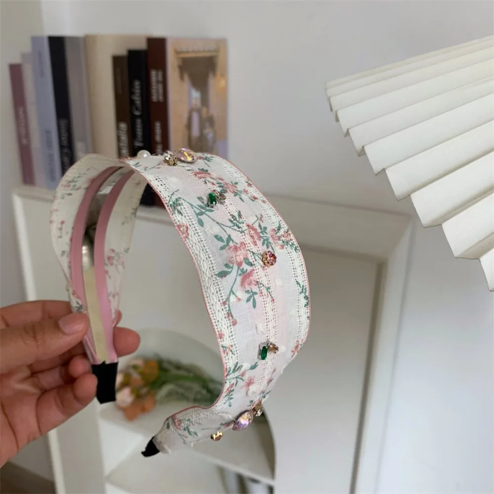 

Cute Korean Style Embroidery Lace Headband Floral Wide Edges Rhinestone Hair Band Ribbon Hair Accessories Bow Hair Rope Headwear