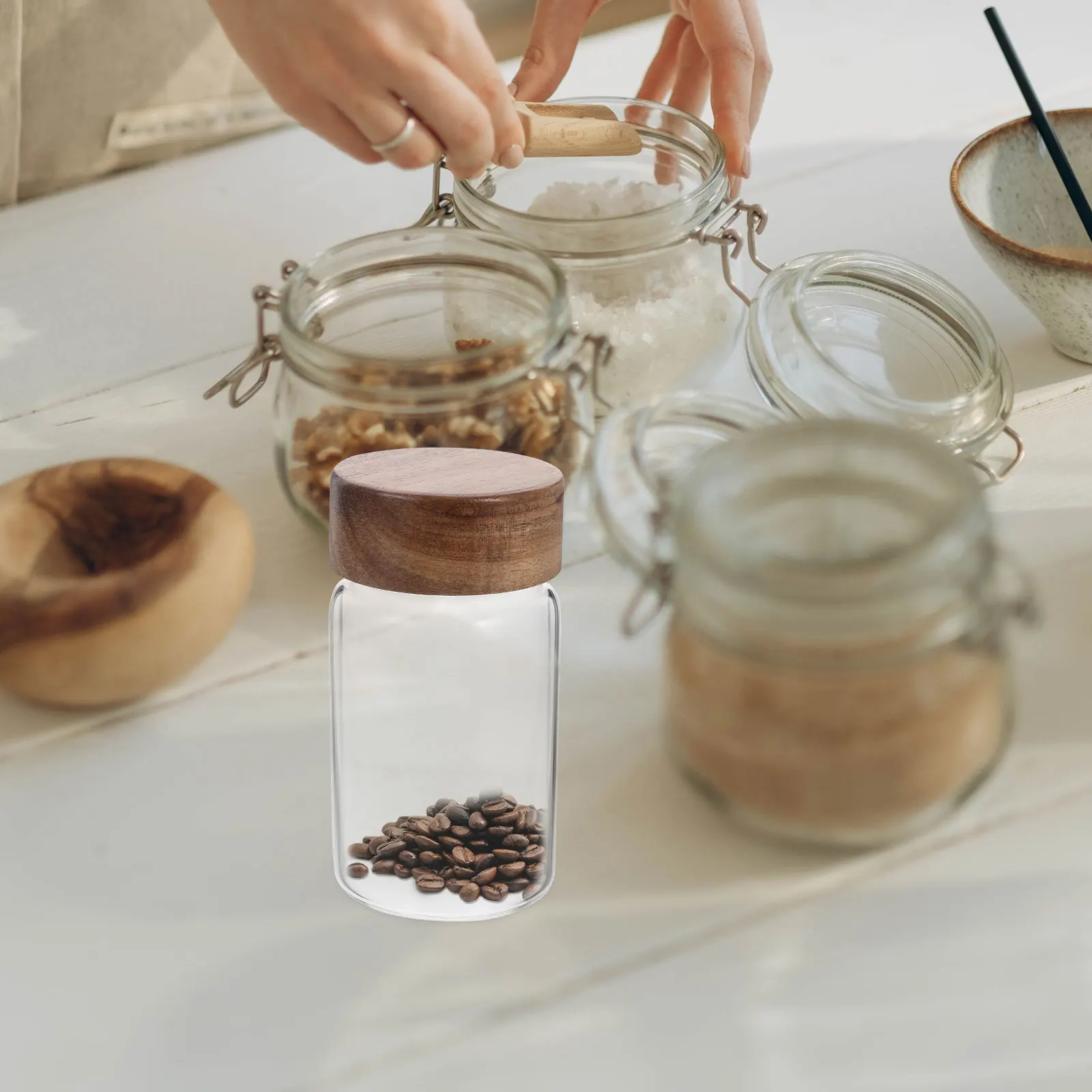 

Glass Storage Tank 60mm Diameter 100mm Height Airtight Lid Food Container Clear Glass Canister Tea Coffee Sugar Jar