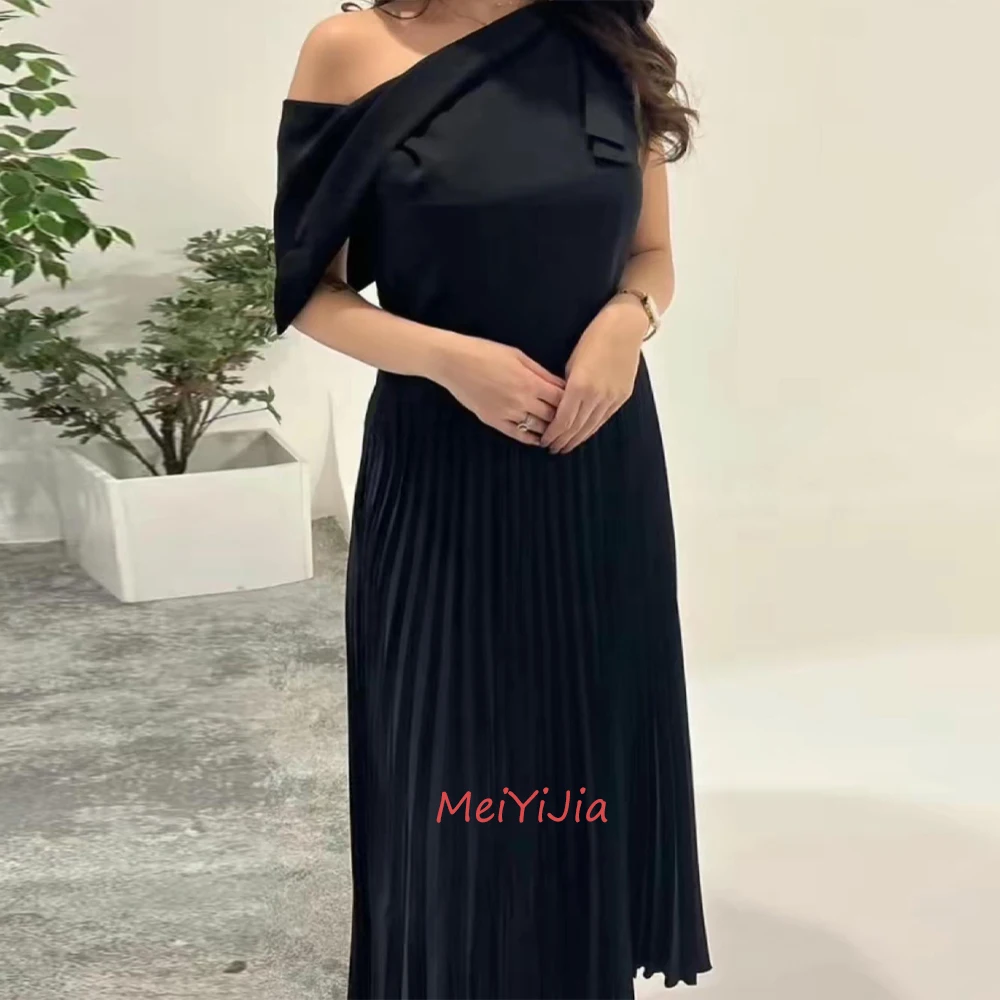 MeiYiJia One-shoulder Sleeveless Satin Ruffle Simple Ankle-Length Saudi Arabia Sexy Evening Birthday Club Outfits Summer 2024