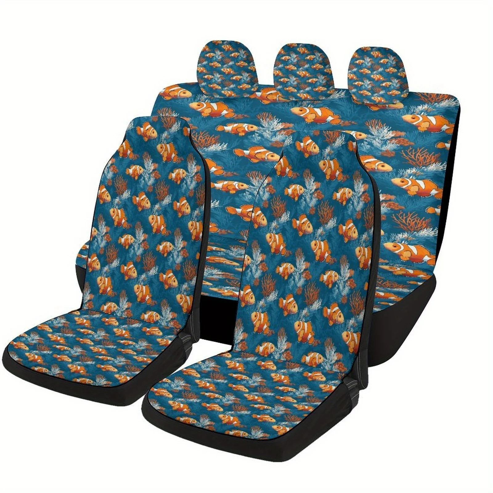 Set Of Car Seat Covers Featuring A Clownfish Design, Suitable For Various Vehicles. Stylish And Unique, This Complete Set Includ