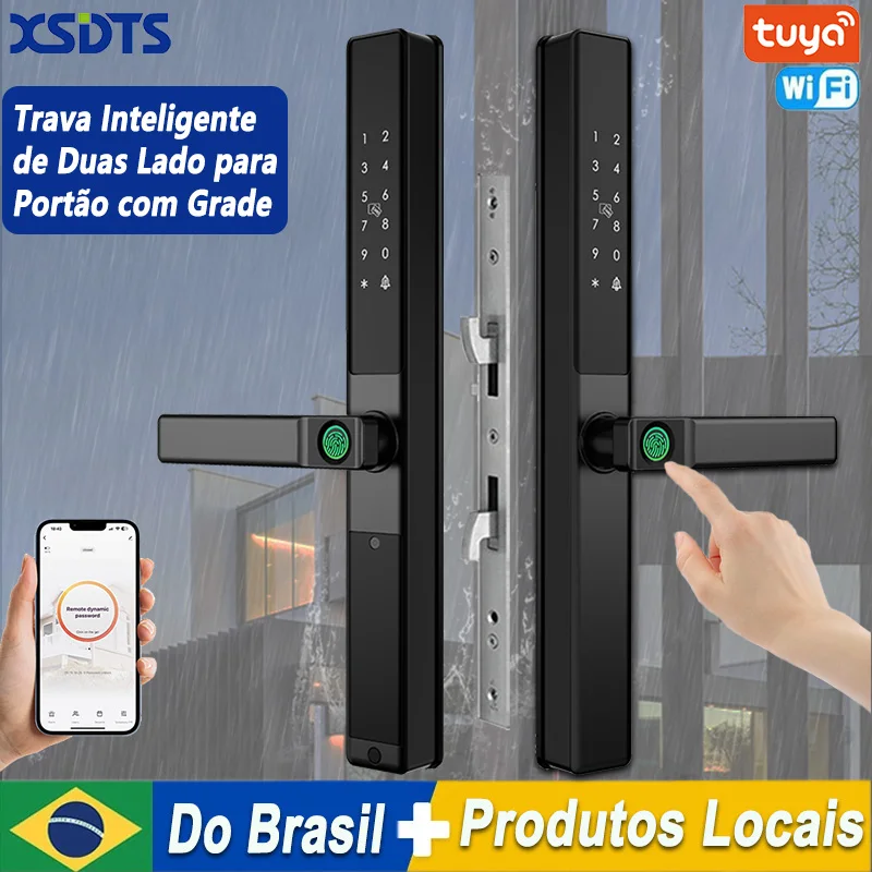 Dupla face ao ar livre puxar push grade deslizante fechadura da porta inteligente à prova dwaterproof água cartão de senha de impressão digital tuya app ponte-corte fechadura da porta
