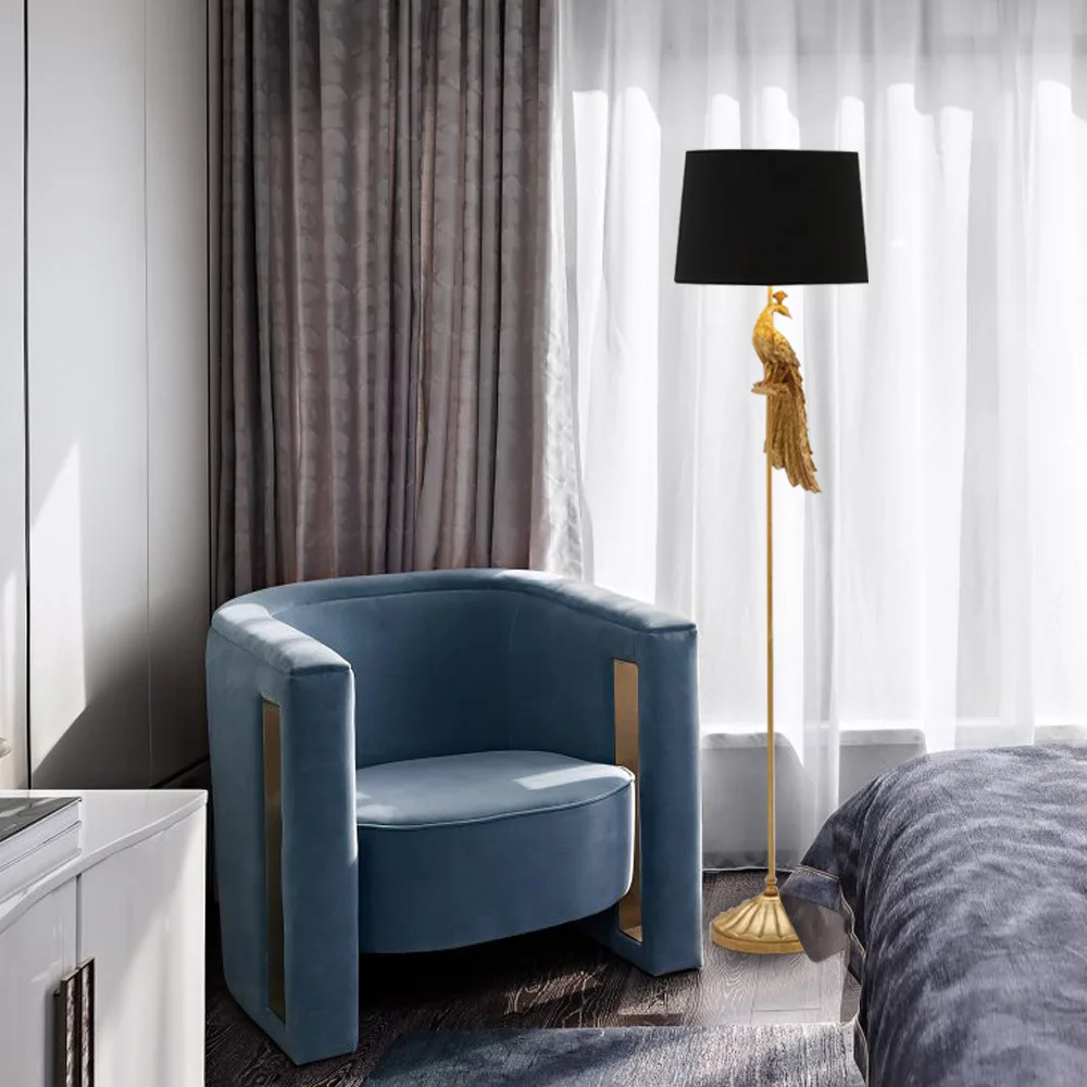 Nordic Creative Resin Peacock Floor Lamps Postmodern Style Bedroom Standing Light Living Room Study Led Latern Indoor Lighting