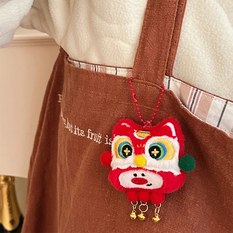 Lucky New Year Pendant Cartoon Dance Lion Plush Keyring Lovely Stuffed Doll Backpack Brooch Bag Hanging Decoration Kid Gifts