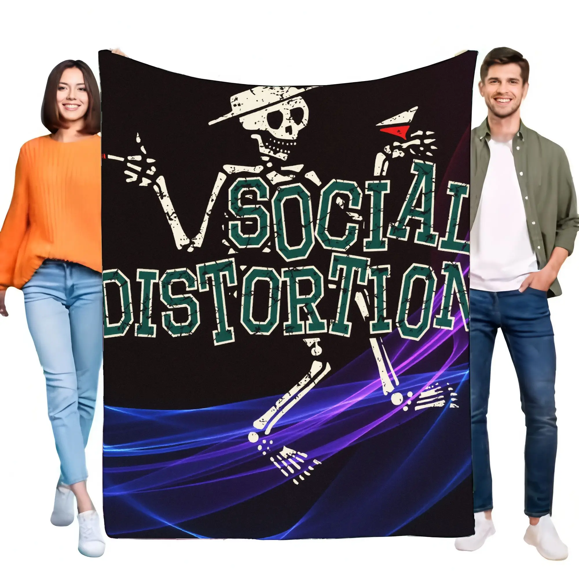 Social Distortion Skeleton Blanket Ultra-Soft Cozy Throw for Home Decor, Perfect for Bed and Sofa, Stylish Lightweight Design, U