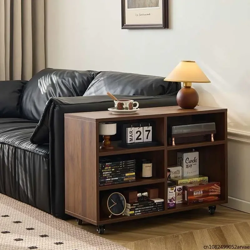 Retro Living Room Sofa Side Table, Bedroom Movable Coffee Table, Multifunctional Bookshelf Storage Cabinets, Home Furniture