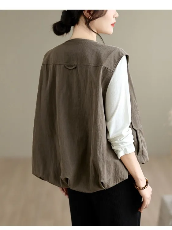 Authentic 2026 Autumn New Korean Style Versatile Loose Japanese Style Outerwear Sleeveless Vest Shoulder Pad Women's Jacket