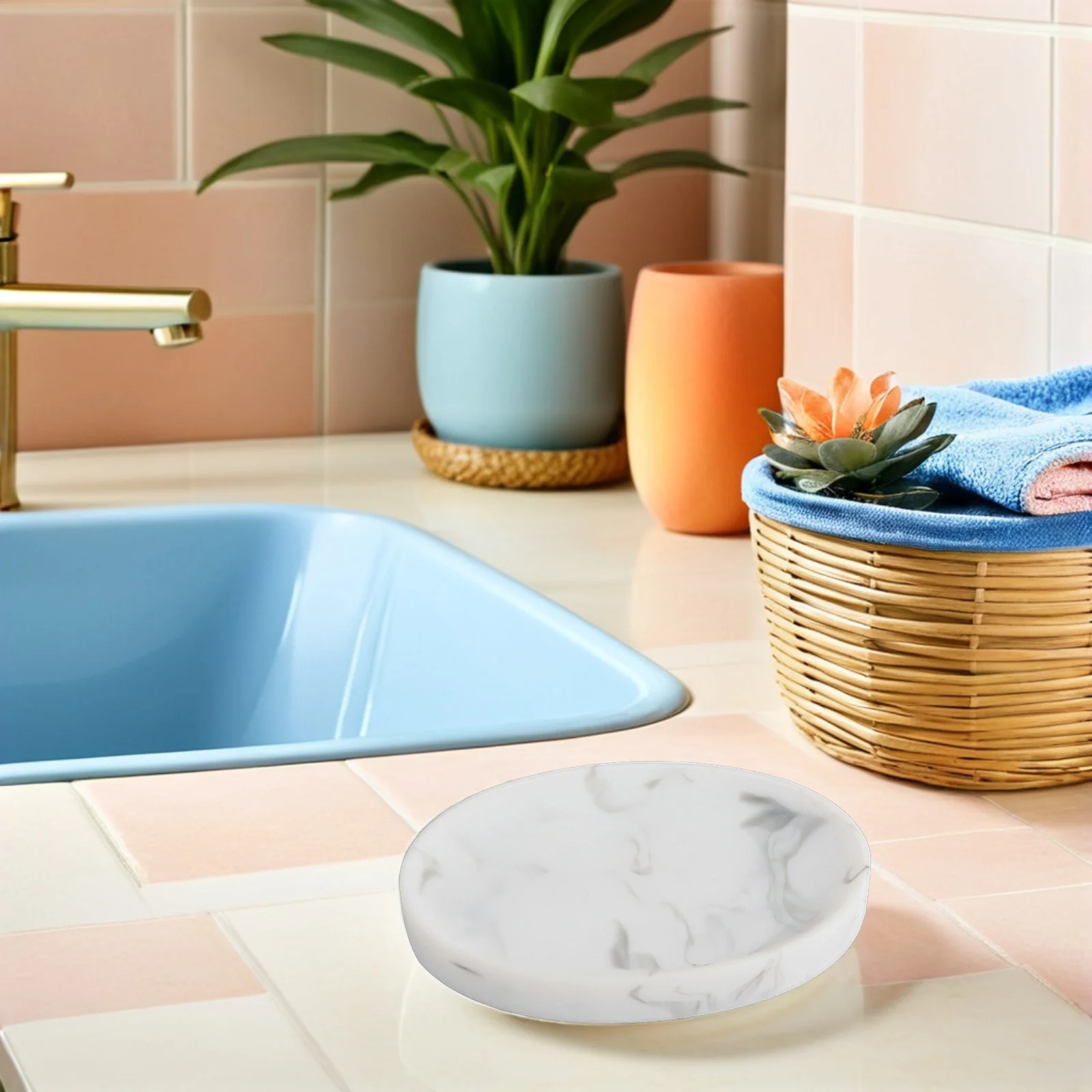 

Exquisite Marbling Soap Dish Resin Material Bathroom Accessory Simple Design Smooth Surface Bar Soap Holder Decor