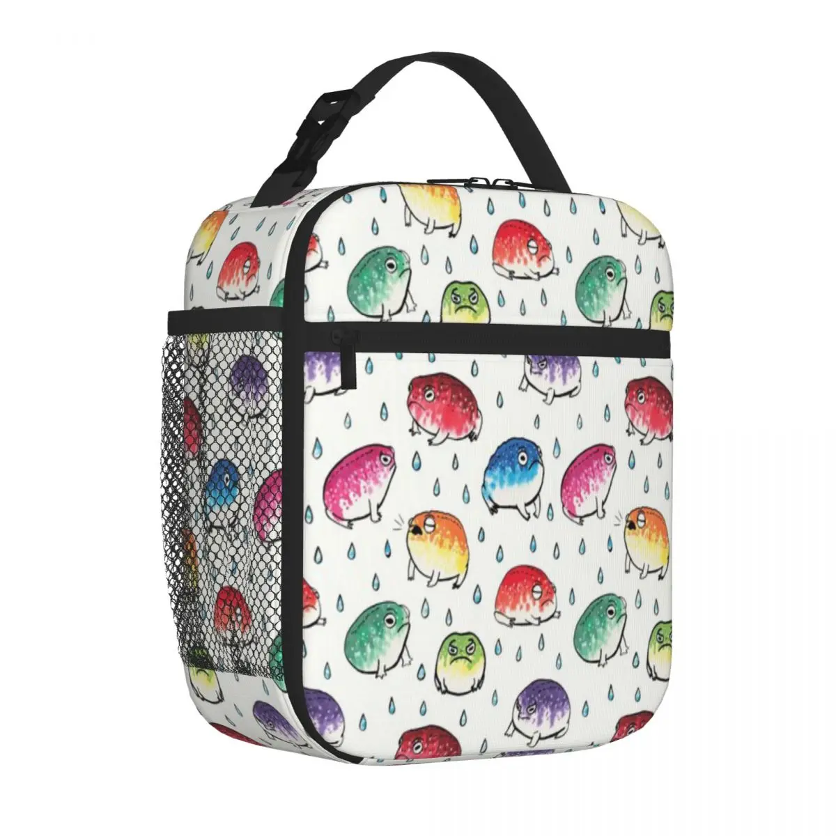 Hot Sale Round Rain Frogs Fruit Print Thermal Food Carrier Family Outing Reusable Lunch Bag