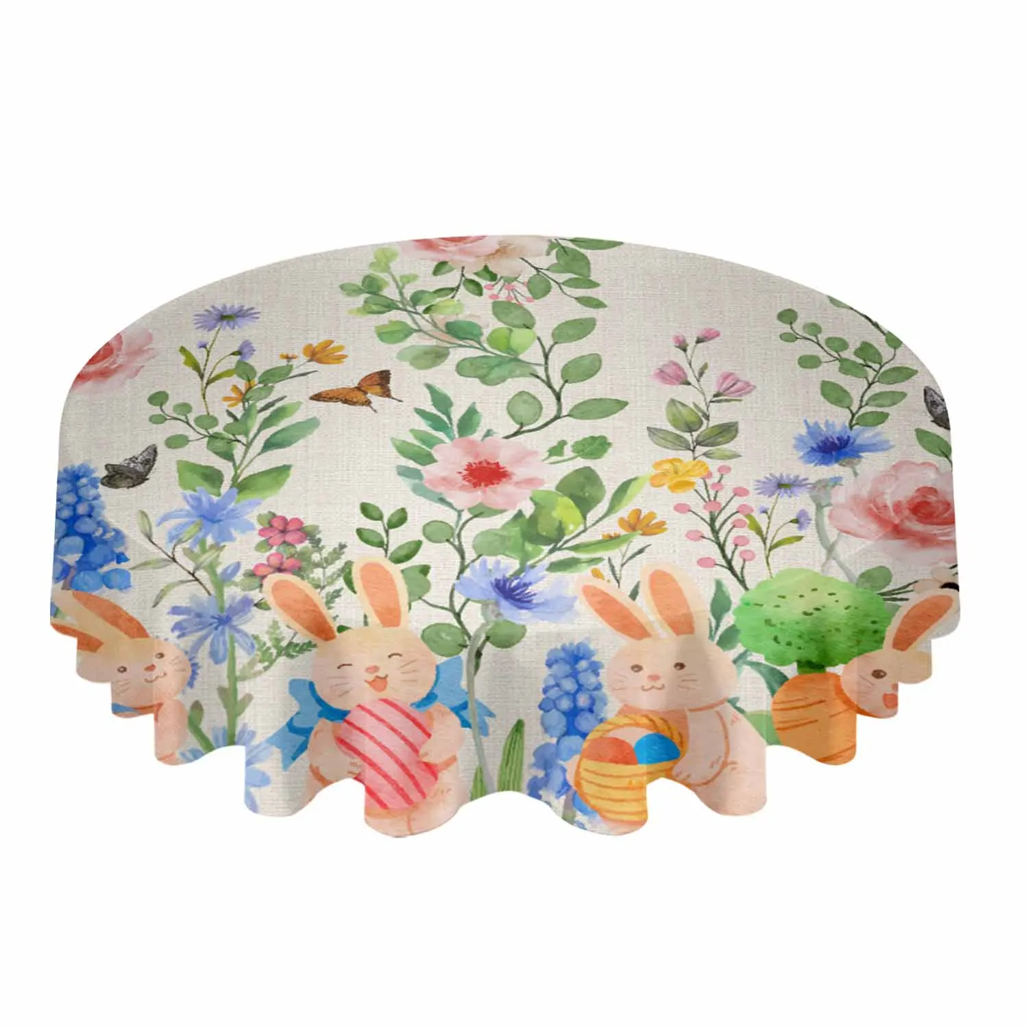 Watercolor Rabbit Easter Waterproof Tablecloth Table Decoration Wedding Home Kitchen Dining Room Round Table