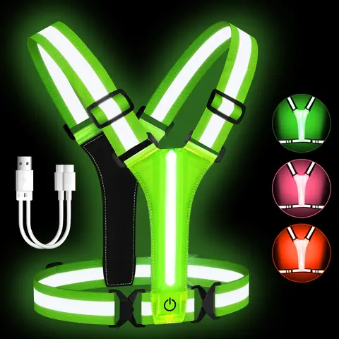 LED 러닝 조끼 USB 충전식 반사 빛나는 반사판 스트랩 높은 가시성 야간 러닝 라이딩 의류 탄성 밴드