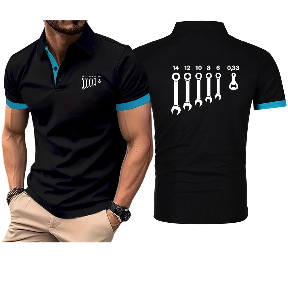 Wrench Wrenches Beer Bottle Opener Tools Print 2026 Men's New Summer Cotton Breathable Polo Shirt Casual Solid Color Fashion Top