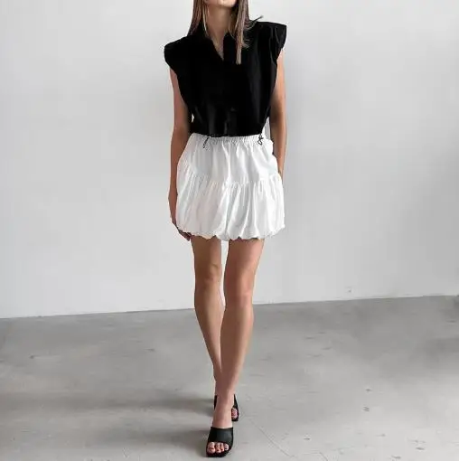 Chiffon Pure White Balloon Skirt Medium Long Skirt 2025 Spring/Summer Fashion New Women's Short Skirt