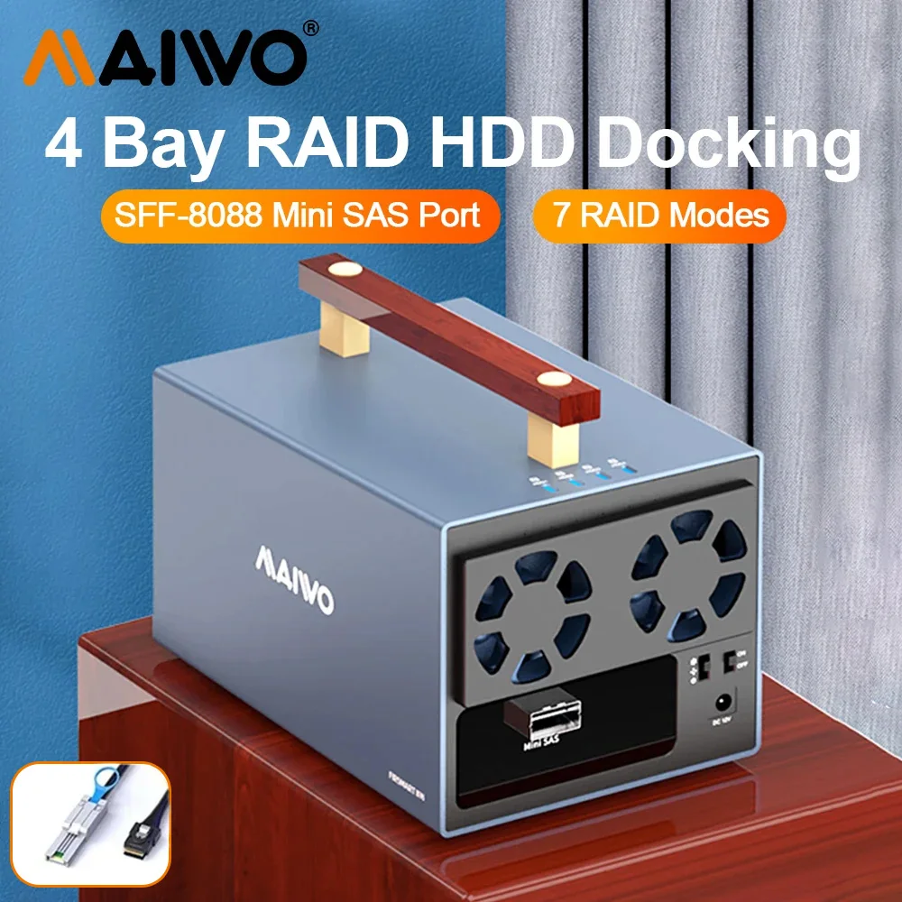 MAIWO 4 Bay Mini SAS to SFF-8088 External Docking Station with Raid 3.5'' Hard Disk Cabinet Array External Hard Drive Enclosure
