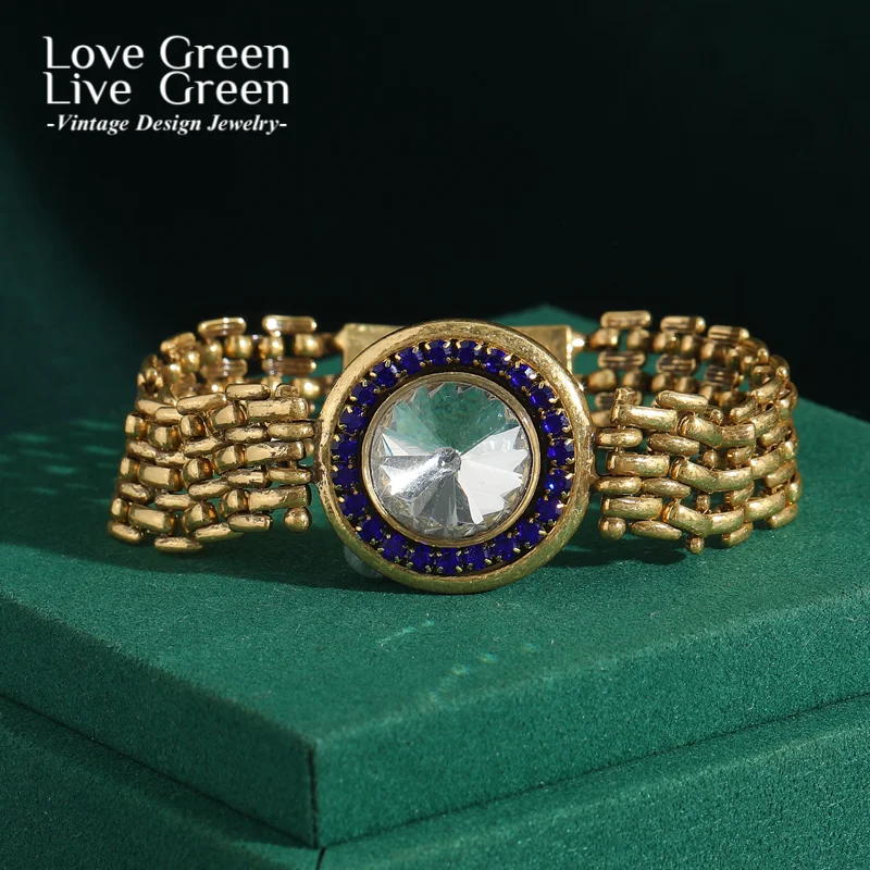 

Vintage White Zircon Watch Chain Charm Bracelets For Women Round Crystal Bangle Antique Gold Color Palestine Accessories 2025