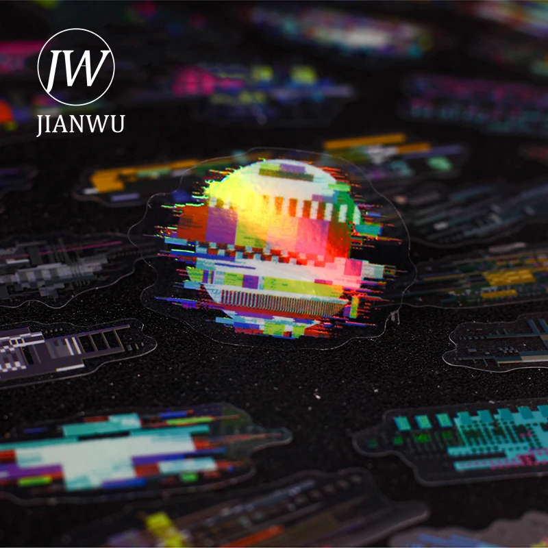 

JIANWU Noise Space Series Vintage Cyberpunk Mosaic Landscape Material Collage PET Sticker Creative DIY Journal Stationery