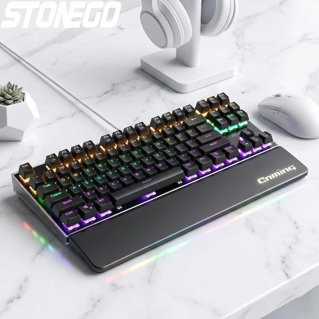 Wired Mechanical Gaming Keyboard 26 Keys Anti Ghosting RGB LED Backlit USB for Gamers with Colorful Illuminated Keyboard