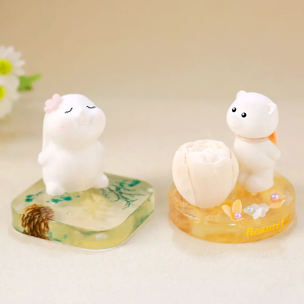 DIY 2pcs Christmas Handmade Gift Silicone Mold Cute Bear Rabbit Rose Mold for DIY Candle Plaster Crafts Home Accessories