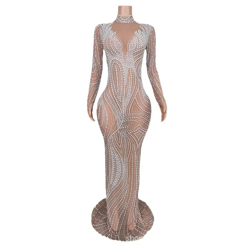 French Pearl Diamond Fake Flesh And Buttocks Dress Performance Costume Female Singer High-end Atmospheric Annual Meeting Dress