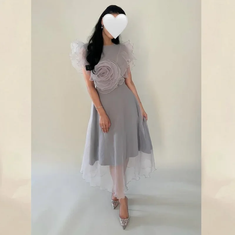 Jiayigong Sparkle  Prom Jersey Flower Birthday A-line Scoop Neck Bespoke Occasion Gown Knee Length Dresses