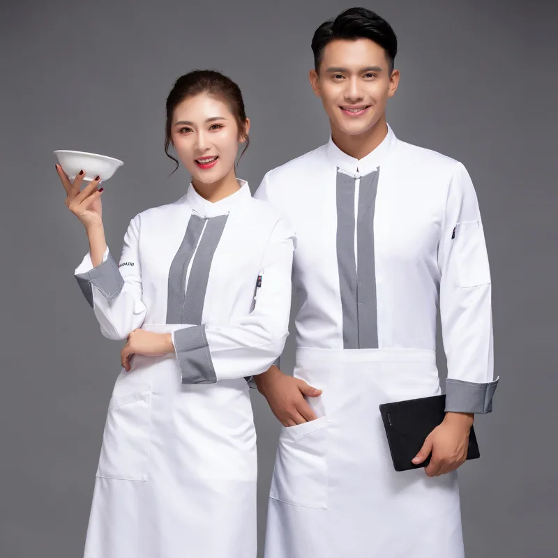 Chef Overalls Long Autumn and Winter Clothes Hotel Restaurant Canteen Cake Women's Short Sleeve Men's Back Kitchen Work C