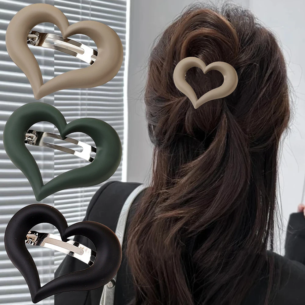 Solid Color Love Matte Spring Hairpins Hair Clip Barrettes For Women Hairgrips Vintage Girls Headband Ponytail Hair Accessories image 2