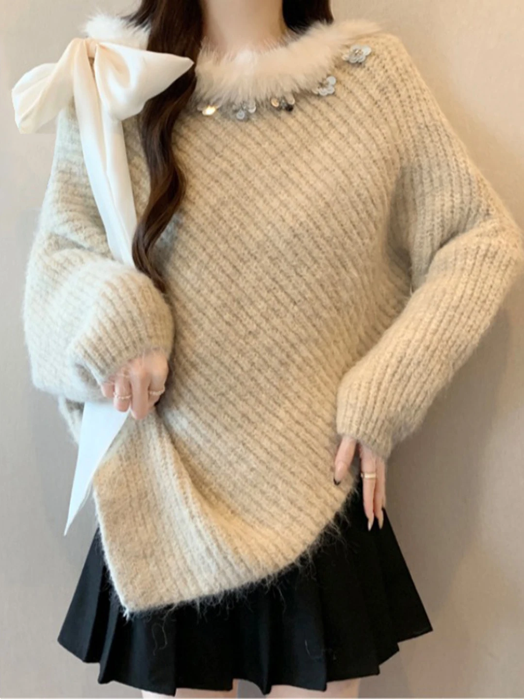 

Ele Knot Long Sve свитер женский осень-зима плюс размер красивый уникальный мягкий трикотаж повседневный круглый Ne