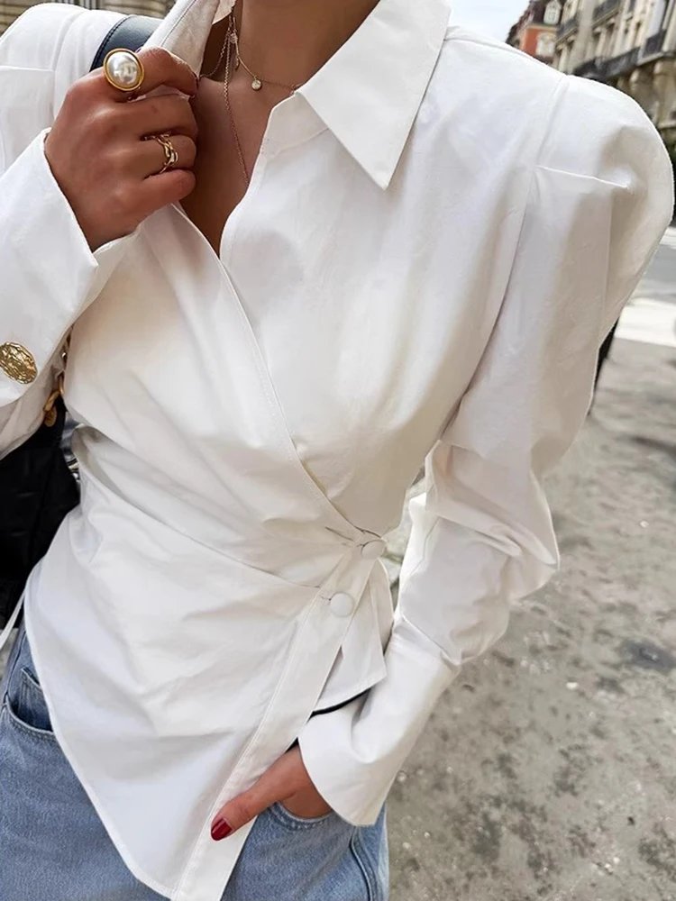 Lente Nieuwe Sle Dames Slim Fit Lange Sve irt Onregelmatige Cross Button Ontwerp Koreaanse Sle Pendelen Faion Casual irt