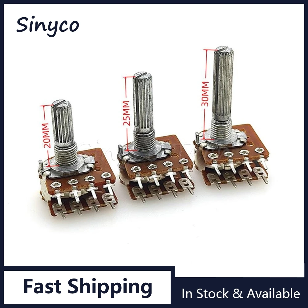 2PCS 16 Type WH148 Sound Volume Potentiometer B50K B100K Dual Channel 8Pins 50KBX2 100KBX2 Flower Shaft 20mm 25mm 30mm