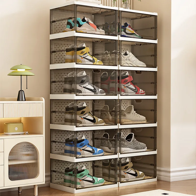 Large Capacity AJ Sneaker Storage Organizer Box Foldable Side Opening Magnetic Door Shoe Box Dustproof Sneaker Organizer Boxes