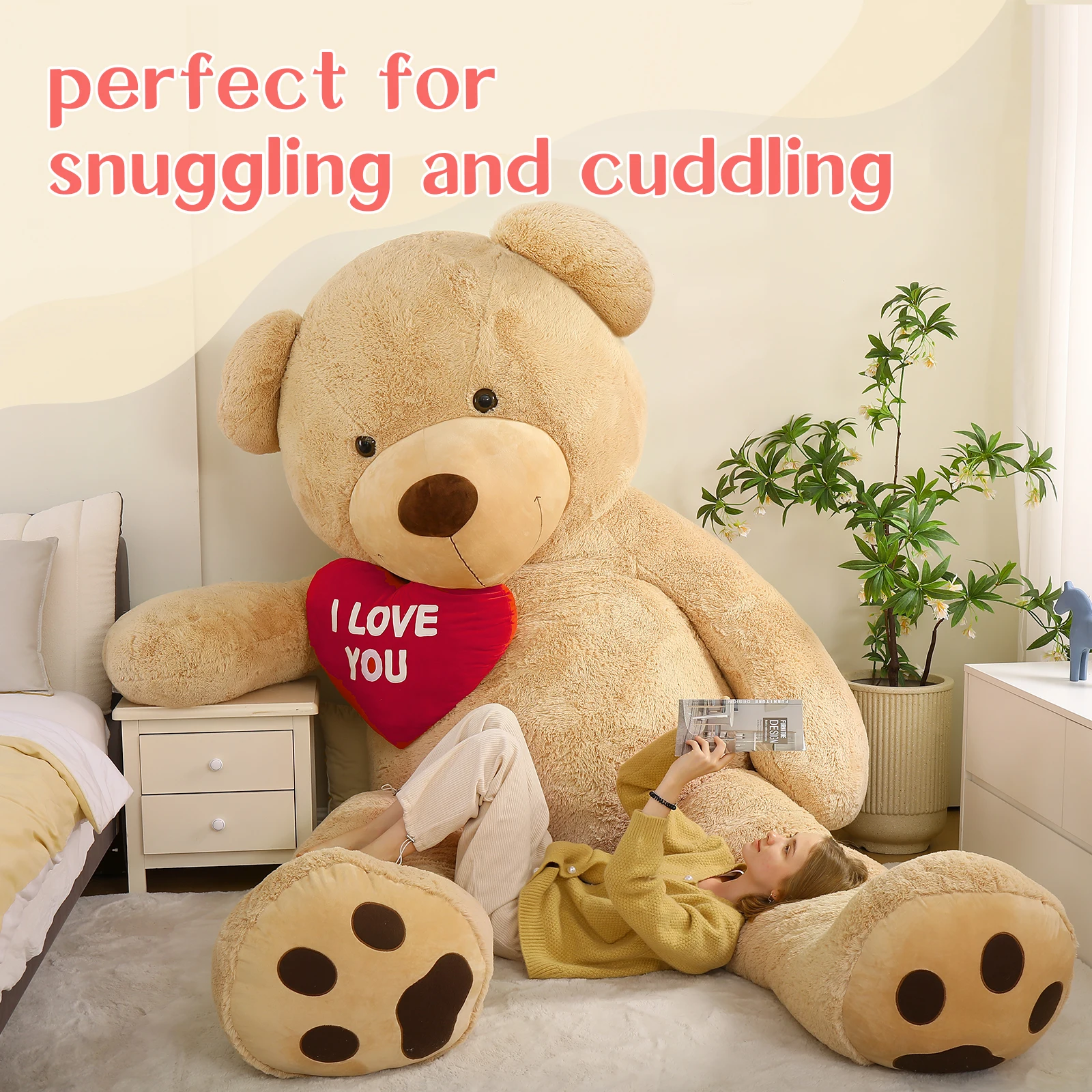 310 cm / 10ft enorme abrikozen pluche beer met hart - enorme cadeau en decor voor vriendin, vriendin, knuffelig cadeau voor kinderen verjaardag
